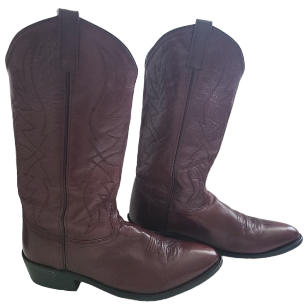 Old West Men's Leather Cowboy Boots Cherry SCM 7013 Size 10